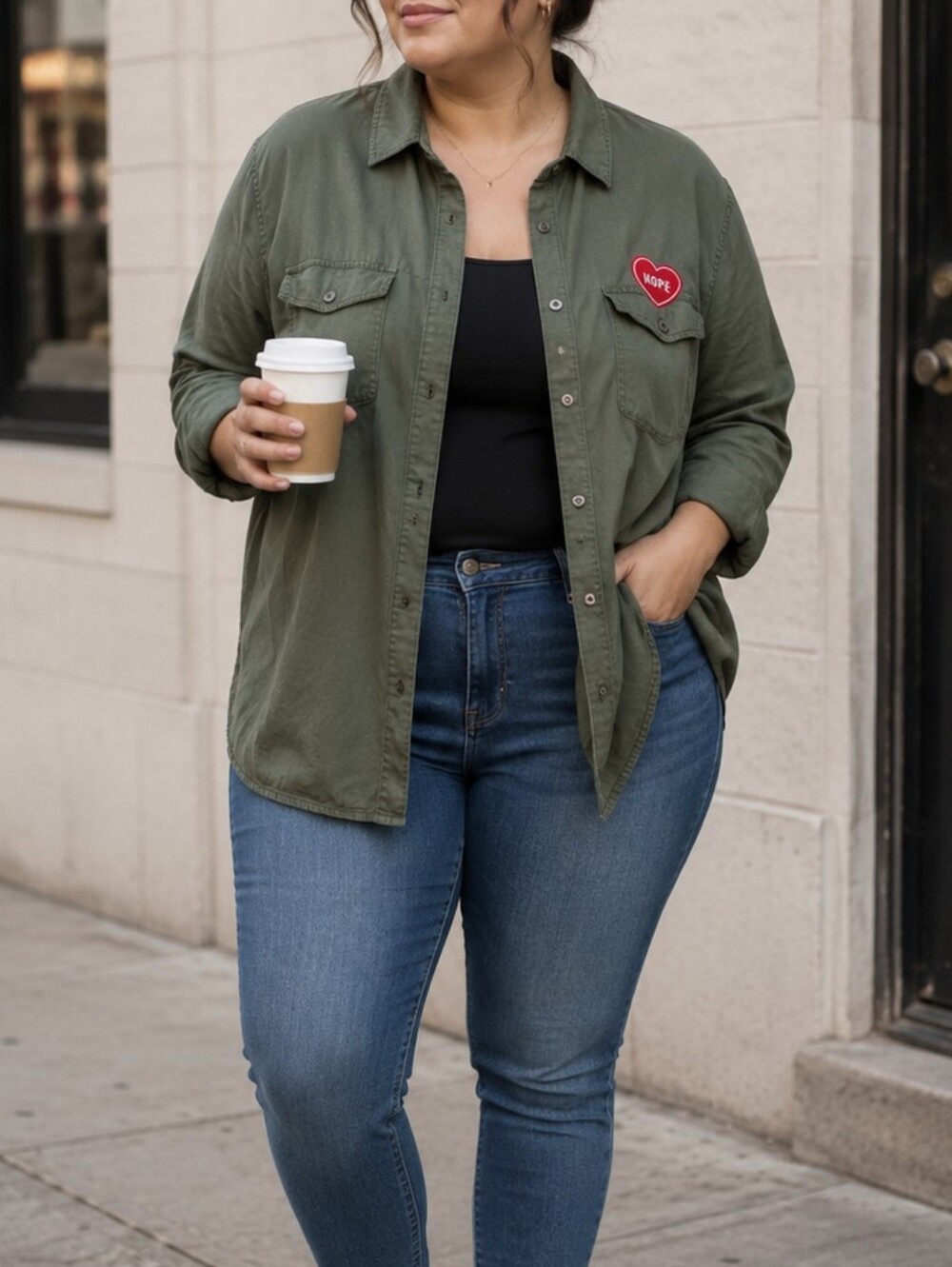 Torrid  Button-Up Shirt Jacket Heart Patch Utility Top Size 4